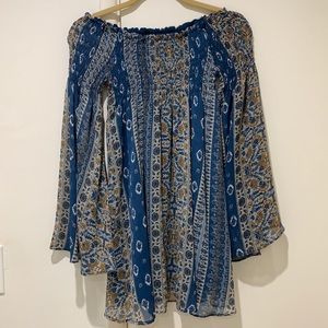 Off the shoulder patterned long sleeve dress from Vici